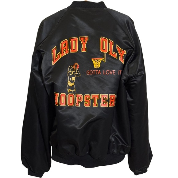 Other - Vintage Hartwell Lady Oly Hoopster Black Satin Bomber Jacket XL Made in USA 770